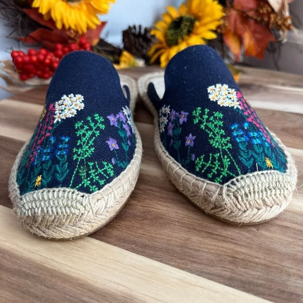 Soludos Wildflower Size US 5.5 M Women's Espadrille Slip-On Mules Midnight Blue